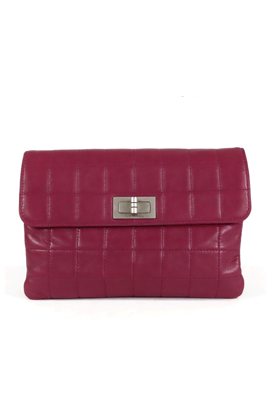 Chanel Belt Bag Purple Silver Lambskin Choco Bar Clutch Beltless